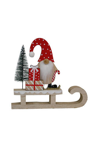 Wooden Santa on Sleigh w/Candy Cane